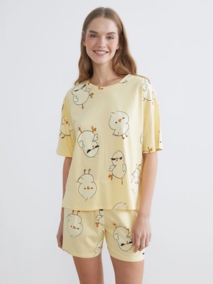 Lc Waikiki Yeni Sezon Civciv Baskılı Kadın Şortlu Pijama Takımı