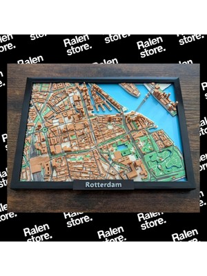 Ralen Rotterdam Şehir Haritası – 3D Tasarım Rölyef Tablo – Modern Dekoratif Şehir Haritası – Ofis ve Ev Için Mimari Duvar Dekoru – Özel Tasarım 3D Baskı – Şehir Temalı Hediye (Çerçeveli)