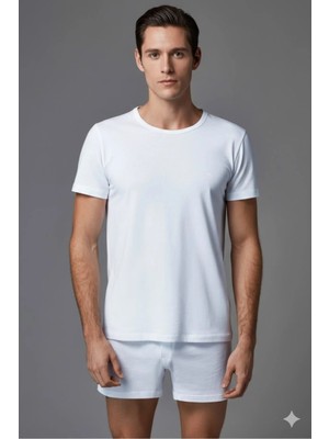 Eros Erkek %100 Pamuk O Yaka Kısa Kollu 2'li T-Shirt Atlet - Beyaz