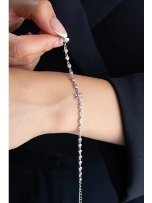 EDSA Silver 925 Ayar Gümüş Lila Taşlı Lotus Su Yolu Bileklik
