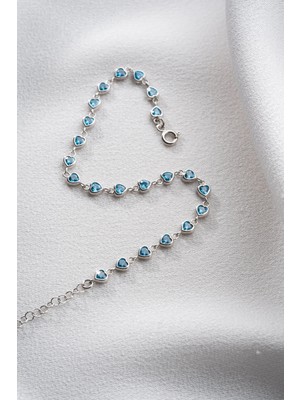 EDSA Silver 925 Ayar Gümüş Kalpli Aqua Su Yolu Bileklik