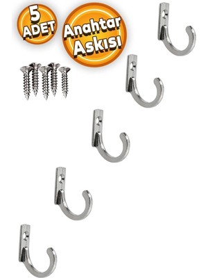 Karaaliler Duvar Dolap Çekmece Mutfak Askı Kapı Anahtar Anahtarlık Askısı Küçük Mini Askı (5 Adet)