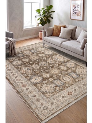 Colore Home Retro Yeşil Etnik Desen Vintage Dokuma Salon Halısı