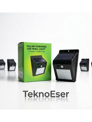 Eser Ticarett 20 Ledli Güneş Enerjili Solar Bahçe Lambası - Hareket Sensörlü Beyaz Işık Dış Mekan Duvar Lambası