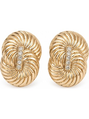 Serelya Pirinç Gold Renk Zirkon Taşlı Sarmal Model Kadın Küpe