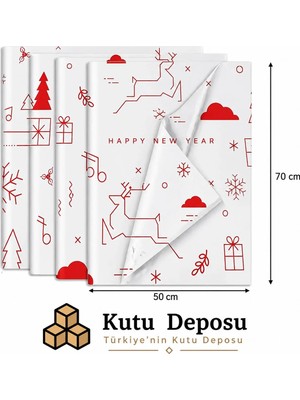 Kutu Deposu 50X70 cm Beyaz Happy New Year Desenli Pelur Kağıt (1 Kg)