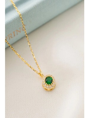 EDSA Silver 925 Ayar Gümüş Mayıs Ayı Doğum Taşı ( Emerald ) Kolye