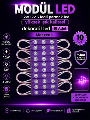 Kuzey Aksesuar Modül LED 1.2W 12V 3 Ledli Parmak LED Yüksek Işık Kalitesi Dekoratif LED 10 Adet