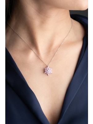 EDSA Silver 925 Ayar Gümüş Buzlu Açık Pembe Lotus Çiçeği Kolye