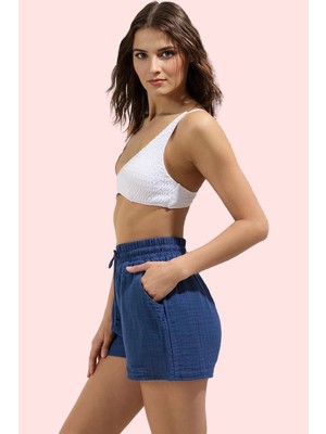 PayBuy Kadın Moda Müslin Cepli Mini Plaj Şort Relaxed Kalıp Pamuk Yazlık Şort Günlük Kullanım