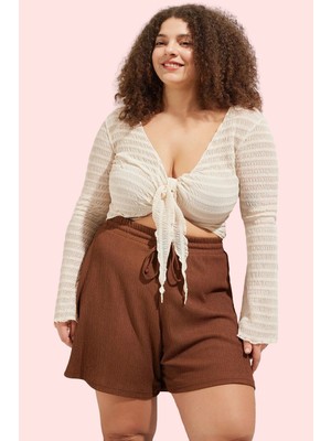 PayBuy Kadın Moda Büyük Beden Relaxed Kalıp Kısa Örme Şort Günlük Kombinler Yazlık Şort