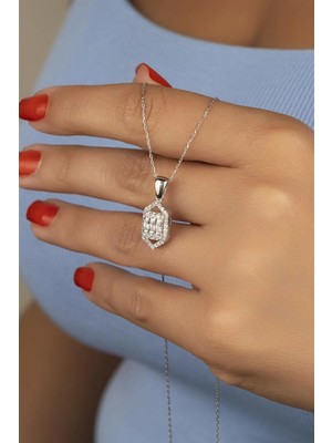 EDSA Silver 925 Ayar Gümüş Baget Taşlı Kolye