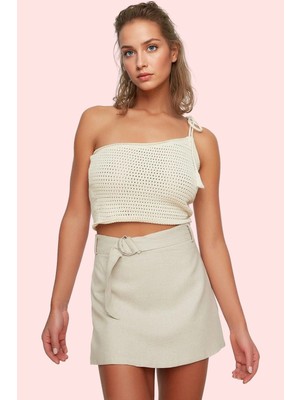 PayBuy Kadın Moda Keten Karışımlı Şort Etek Kemerli Yazlık Plaj Şıklığı Günlük Kullanım Modern Tasarım