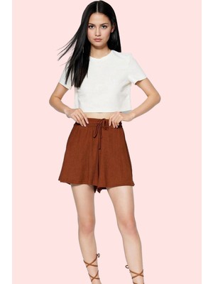 PayBuy Kadın Moda Kısa Şort Rahat Kesim Bürümcük Dokulu Örme Günlük Kullanım Yazlık Şort