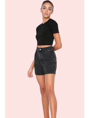 PayBuy Kadın Moda Denim Şort Yüksek Bel City Short Boru Paça Pamuklu Yazlık Şort Günlük Kullanım