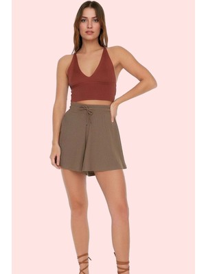PayBuy Kadın Moda Kısa Şort Rahat Kesim Bürümcük Dokulu Örme Günlük Kullanım Yazlık Şort