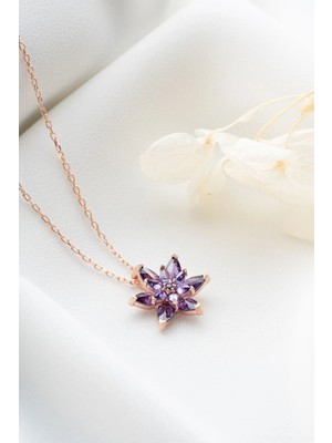 EDSA Silver 925 Ayar Gümüş Mor Lotus Çiçeği Kolye