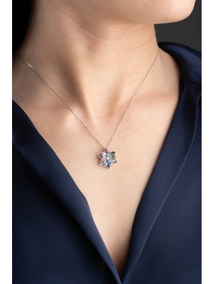 EDSA Silver 925 Ayar Gümüş Renkli Lotus Çiçeği Kolye