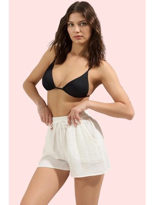 PayBuy Kadın Moda Müslin Cepli Mini Plaj Şort Relaxed Kalıp Pamuk Yazlık Şort Günlük Kullanım