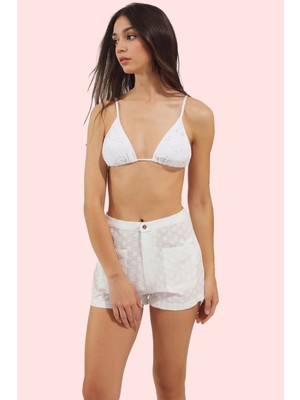 PayBuy Kadın Moda Brode Dokuma Dar Paça Plaj Şortu Yazlık Şort Günlük Kullanım Hafta Sonu