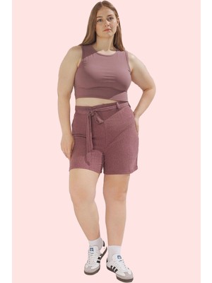 PayBuy Kadın Moda Büyük Beden Geniş Paça Bürümcük Dokulu Şort Regular Günlük Yazlık Şort