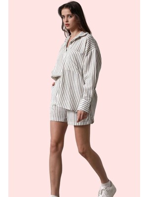 PayBuy Kadın Moda Çizgili Müslin Şort Yüksek Bel Geniş Paça Kısa Boy Pamuklu Günlük Yazlık Şort