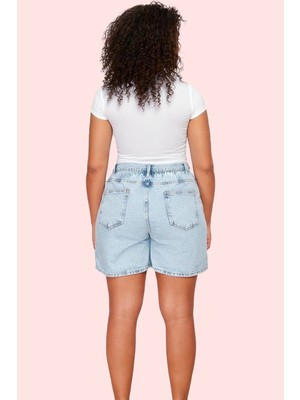 PayBuy Kadın Moda Geniş Paça Denim Şort Yüksek Bel Pamuklu Günlük Kombinler Yazlık Şort