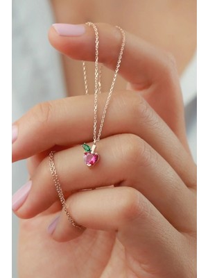 EDSA Silver 925 Ayar Pembe Elma Rose Gümüş Kolye