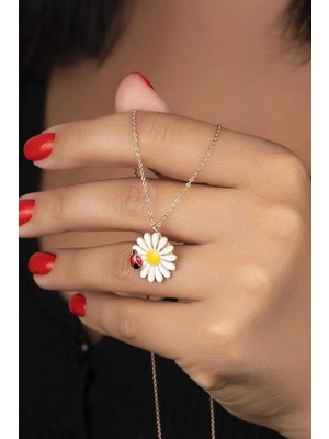 EDSA Silver 925 Ayar Gümüş Rose Uğur Böceği Papatya Kolye