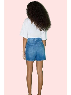 PayBuy Kadın Moda Yüksek Bel Geniş Paça Denim Şort Yazlık Şort Günlük Kombinler Hafta Sonu