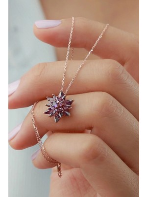 EDSA Silver 925 Ayar Gümüş 4 Katman Mor Lotus Çiçeği Kolye