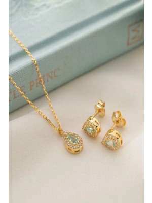 EDSA Silver 925 Ayar Gümüş Mart Ayı Doğum Taşı ( Aquamarine ) Kolye - Küpe Seti