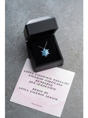 EDSA Silver 925 Ayar Gümüş Işıklı Kutu Aqua Taşlı Lotus Kolye