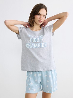 Lc Waikiki Yeni Sezon Bisiklet Yaka Baskılı Kadın Şortlu Pijama Takımı