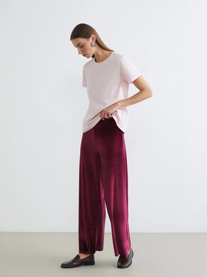 Lc Waikiki Yeni Sezon Beli Lastikli Geniş Paça Kadın Kadife Pantolon