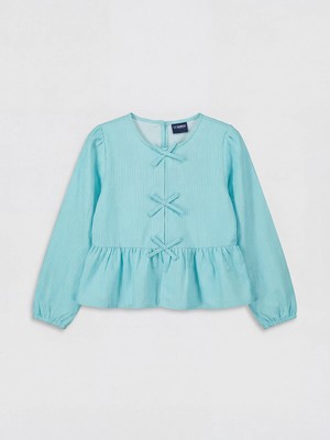 Lc Waikiki Yeni Sezon Fiyonk Detaylı Çizgili Poplin Kız Çocuk Bluz