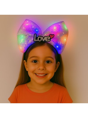 AyrStore LED Işıklı Love Yazılı Mor Fiyonk Taç – Kız Çocuk Parti Tacı