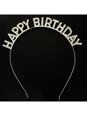 AyrStore Gümüş Kristal Taşlı Happy Birthday Doğum Günü Tacı Ithal Ürün A Kalite 17X16 cm