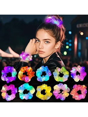 AyrStore Mint Yeşili Renk LED Işıklı Lastikli Saç Tokası - 3 Modlu Festival - Parti Saç Tokası