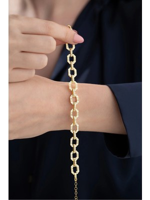 EDSA Silver 925 Ayar Gümüş Gold Trend Bileklik
