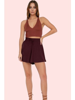 PayBuy Kadın Moda Kısa Şort Rahat Kesim Bürümcük Dokulu Örme Günlük Kullanım Yazlık Şort