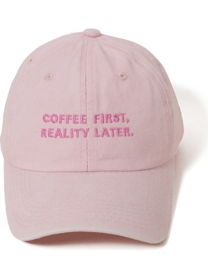 Nome Studio Açık Pembe Şapka Pembe Nakışlı %100 Pamuk Unisex Vintage Eskitme Açık Pembe Şapka Önce Kahve Sonra Gerçekler