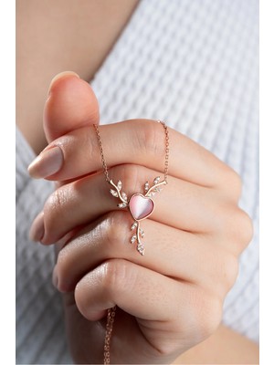EDSA Silver 925 Ayar Gümüş Rose Daldaki Kalp Kolye