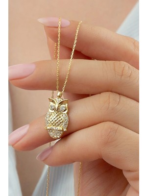 EDSA Silver 925 Ayar Gümüş Gold Baykuş Kolye