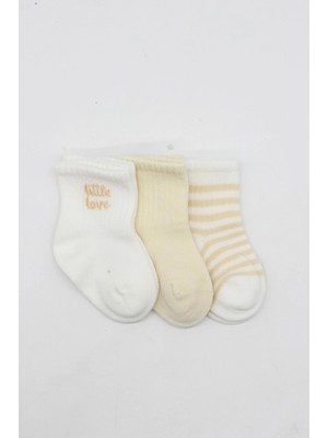 AyrStore Little Love Girl 3'lü Penye Soket Çorap 10137 Ekru