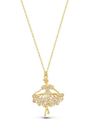 EDSA Silver 925 Ayar Balerin Zirkon Taşlı Gold Gümüş Kolye