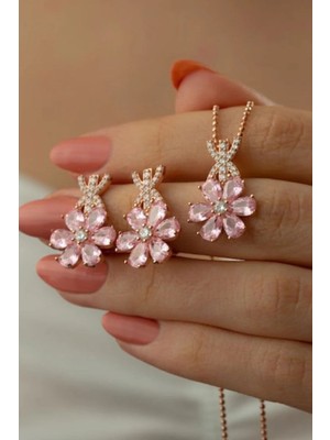 EDSA Silver 925 Ayar Gümüş Lotus Çiçeği Kolye-Küpe Takı Seti