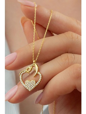 EDSA Silver 925 Ayar Gümüş Gold Kalp Kolye