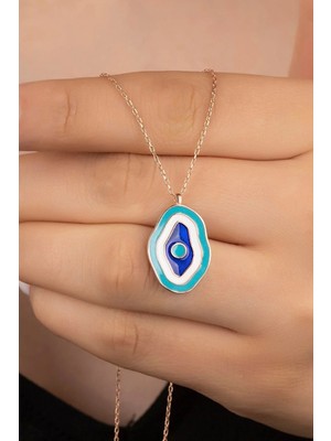 EDSA Silver 925 Ayar Rose Mineli Nazar Gümüş Kolye