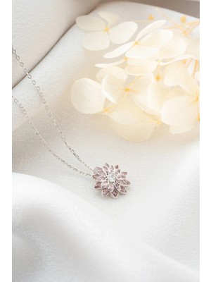 EDSA Silver 925 Ayar Gümüş Pembe Lotus Çiçeği Kolye